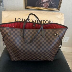 Louis Vuitton Brown Damier Canvas GM Tote with Red Interior